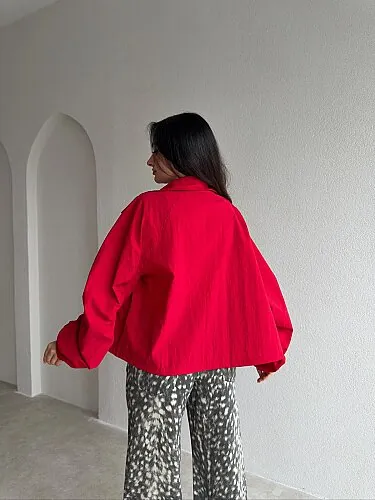 HAYLEY Dik Yaka Ceket 4320 - Kırmızı - 3