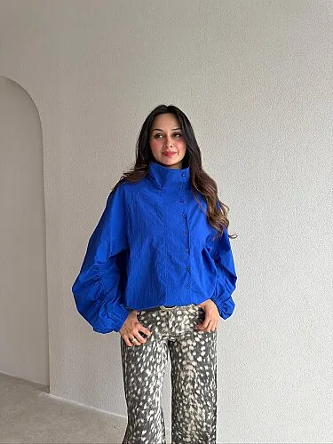 HAYLEY Dik Yaka Ceket 4320 - Saks Mavisi - Mooi Butik