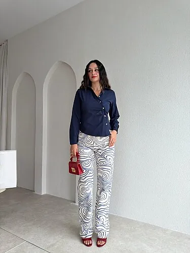 HİLDA Desenli Jean 4313 - Beyaz - Mooi Butik