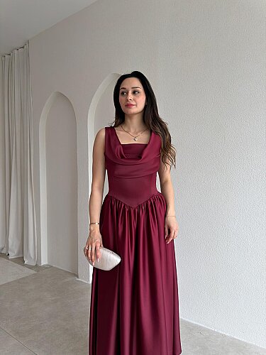 HİPATİA Maxi Elbise 5090 - Bordo - 2