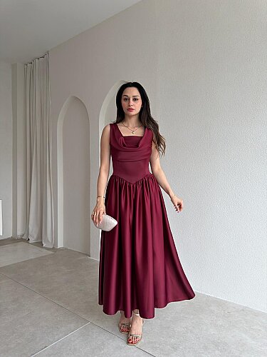 HİPATİA Maxi Elbise 5090 - Bordo 