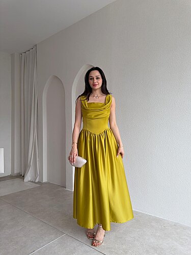 HİPATİA Maxi Elbise 5090 - Yağ Yeşili 