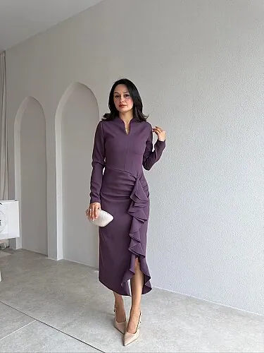 HOWSER Midi Elbise 4324 - Mor - Mooi Butik
