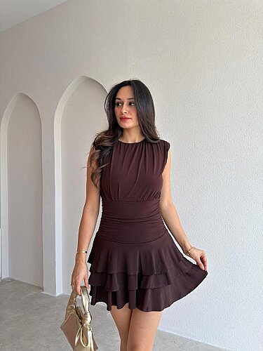 İBBİE Mini Elbise 3033 - Acı Kahve - 1