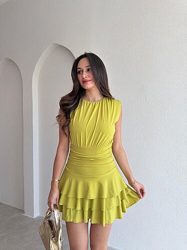 İBBİE Mini Elbise 3033 - Yağ Yeşili - 1