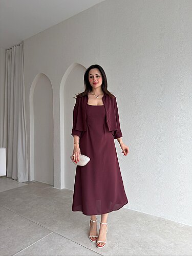 İNOX Midi Elbise & Gömlek Takım 5492 - Bordo - 1