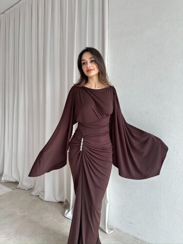 ISABEL Maxi Elbise 8755 - Acı Kahve - 1