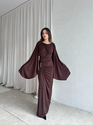 ISABEL Maxi Elbise 8755 - Acı Kahve - 3