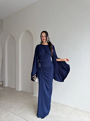 ISABEL Maxi Elbise 8755 - Lacivert - Mooi Butik