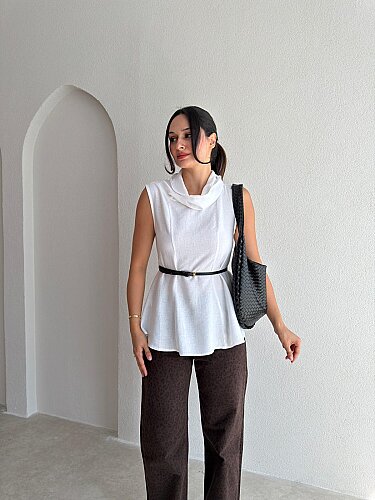 İVAN Kemerli Bluz 4191 - Beyaz - 1