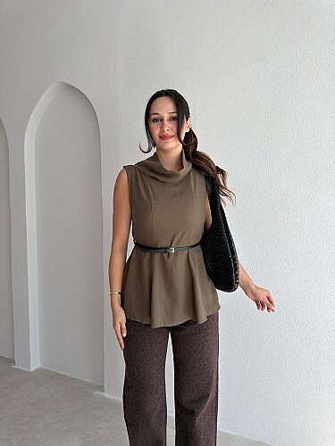 İVAN Kemerli Bluz 4191 - Haki - 1