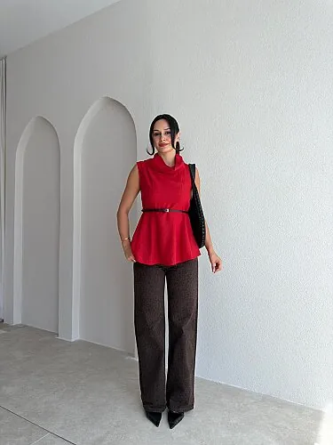  İVAN Kemerli Bluz 4191 - Kırmızı - 3