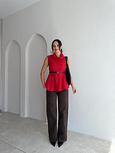  İVAN Kemerli Bluz 4191 - Kırmızı - 3