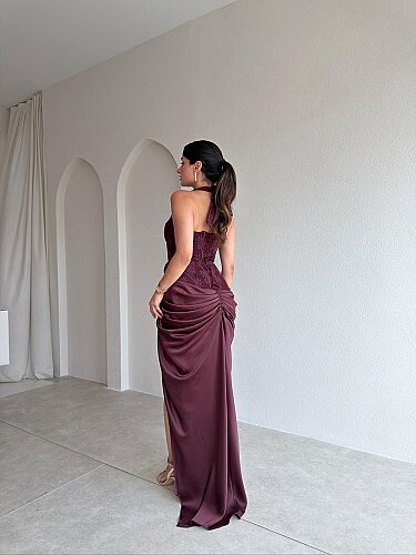 JAHMİR Korse Detaylı Maxi Elbise 5701 - Mürdüm - 3
