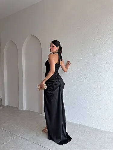 JAHMİR Korse Detaylı Maxi Elbise 5701 - Siyah - 3