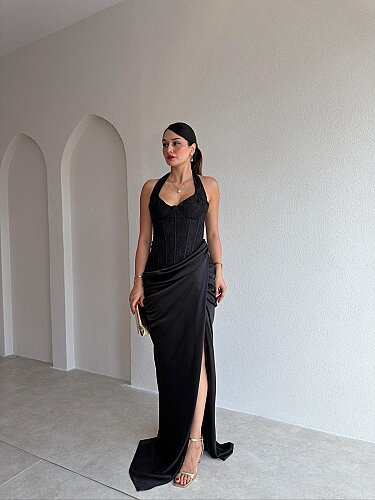 JAHMİR Korse Detaylı Maxi Elbise 5701 - Siyah - 1