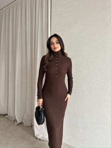  JERF Midi Elbise 8782 - Acı Kahve - 1