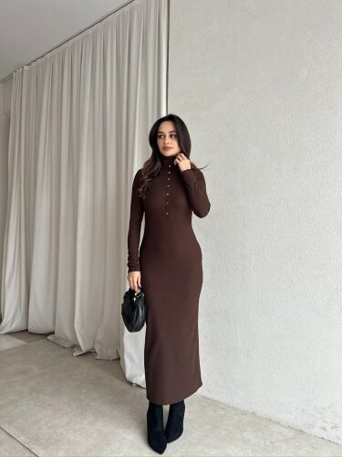  JERF Midi Elbise 8782 - Acı Kahve - 2