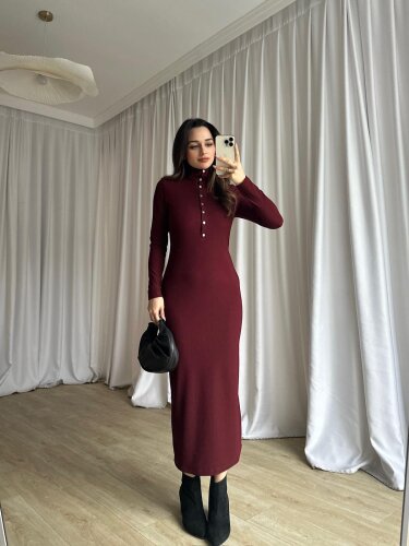 JERF Midi Elbise 8782 - Bordo - 3