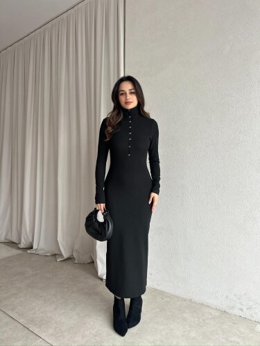  JERF Midi Elbise 8782 - Siyah - 2