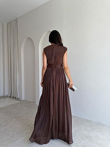 JİVA Maxi Elbise 3049 - Acı Kahve - 3