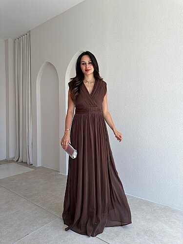 JİVA Maxi Elbise 3049 - Acı Kahve 