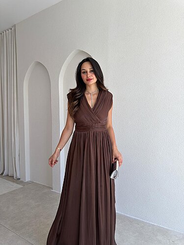 JİVA Maxi Elbise 3049 - Acı Kahve - 2