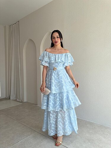 JODIE Düşük Omuzlu Elbise 8970 - Bebe Mavi 