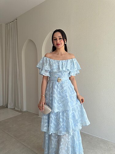 JODIE Düşük Omuzlu Elbise 8970 - Bebe Mavi - 2