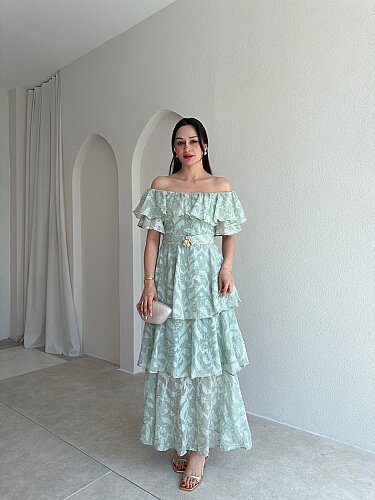 JODIE Düşük Omuzlu Elbise 8970 - Mint - 1
