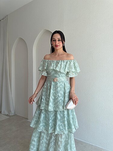 JODIE Düşük Omuzlu Elbise 8970 - Mint - 2