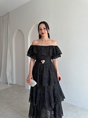 JODIE Düşük Omuzlu Elbise 8970 - Siyah - 2