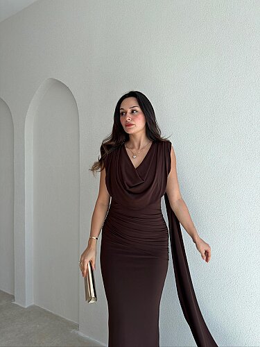JOLENTA Maxi Elbise 4156 - Acı Kahve - 2