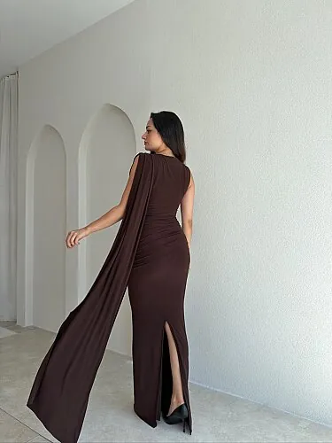 JOLENTA Maxi Elbise 4156 - Acı Kahve - 3