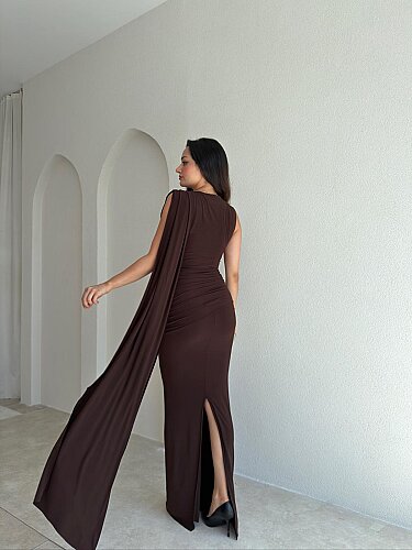 JOLENTA Maxi Elbise 4156 - Acı Kahve - 3