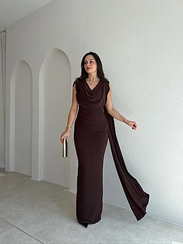 JOLENTA Maxi Elbise 4156 - Acı Kahve - 1