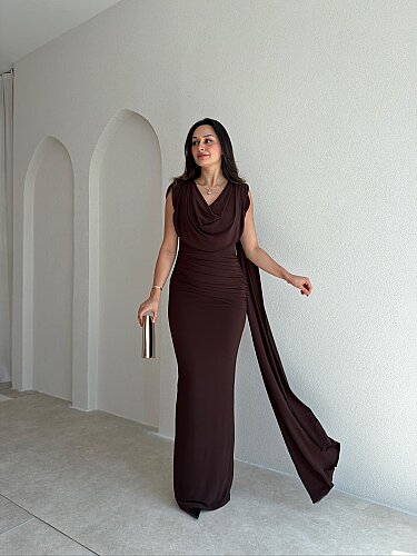 JOLENTA Maxi Elbise 4156 - Acı Kahve - 1