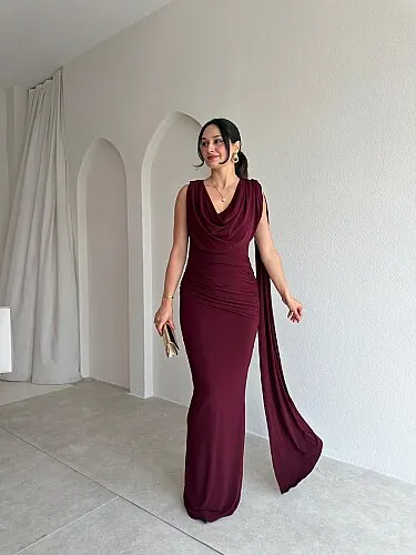  JOLENTA Maxi Elbise 4156 - Bordo - Mooi Butik