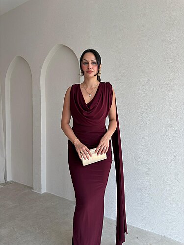  JOLENTA Maxi Elbise 4156 - Bordo - 3