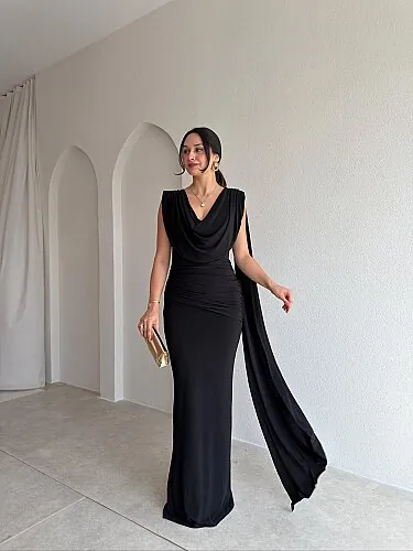 JOLENTA Maxi Elbise 4156 - Siyah - Mooi Butik