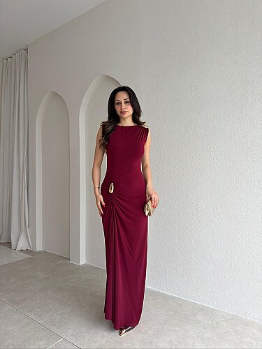 JUNGLE Maxi Elbise 7891 - Bordo - Mooi Butik