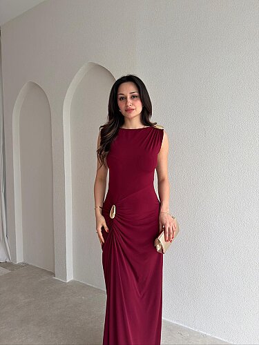JUNGLE Maxi Elbise 7891 - Bordo - 2