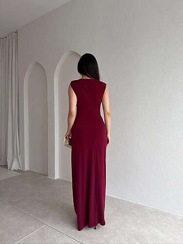 JUNGLE Maxi Elbise 7891 - Bordo - 3