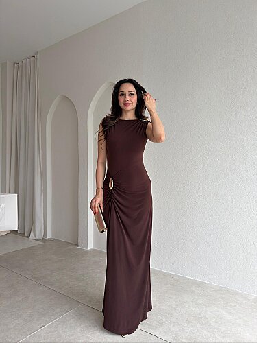 JUNGLE Maxi Elbise 7891 - Acı Kahve - 1