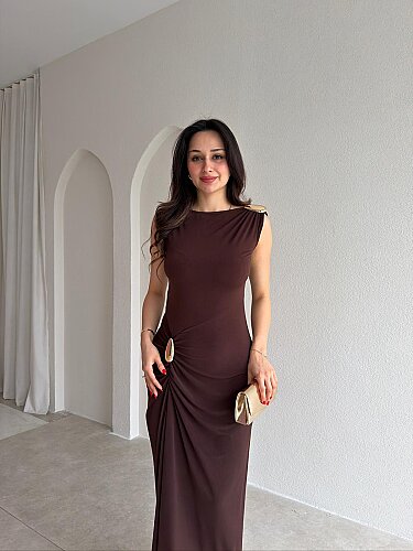 JUNGLE Maxi Elbise 7891 - Acı Kahve - 2