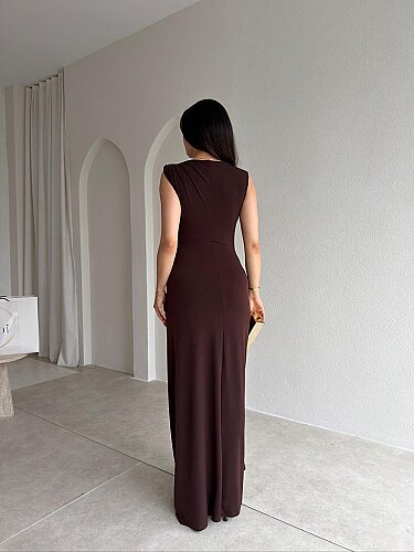 JUNGLE Maxi Elbise 7891 - Acı Kahve - 4