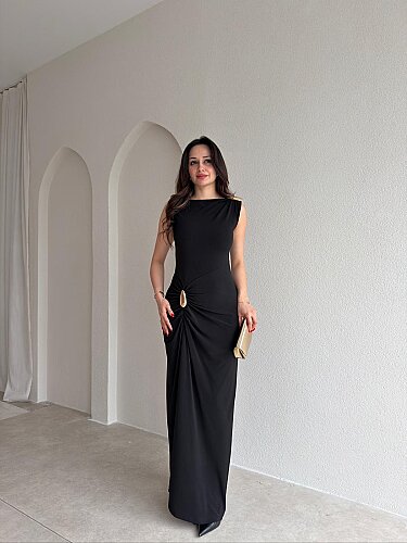 JUNGLE Maxi Elbise 7891 - Siyah 