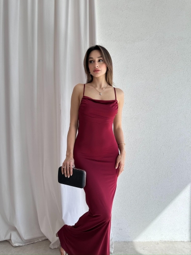 JUNO Maxi Elbise 3276 - Bordo - 1