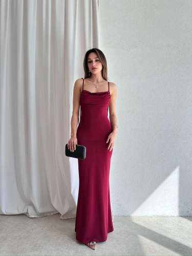 JUNO Maxi Elbise 3276 - Bordo - 3