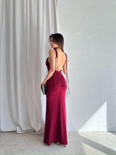JUNO Maxi Elbise 3276 - Bordo - 2